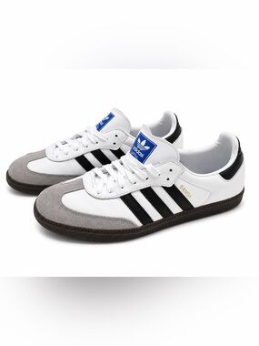 Adidas Samba Leather Sneakers - White Black Grey.Size-11